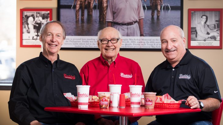 Picture of Freddy's Frozen Custard & Steakburger's founders Randy Simon, Freddy Simon, and Scott Redler.